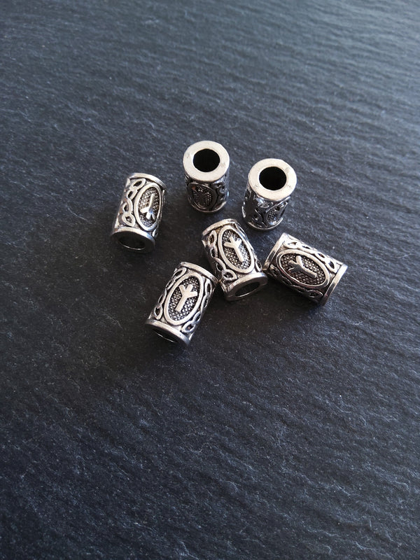 6 or 30 Algiz ᛉ Rune Beads Elder Futhark Antique Silver Tone 13x8mm. Large 4.7mm Hole