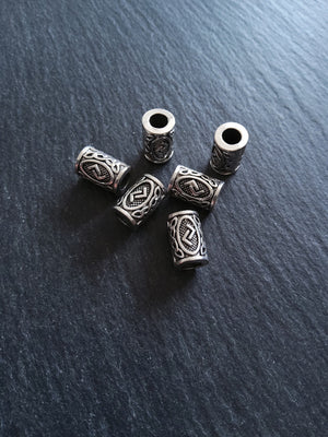 6 or 30 Jera ᛃ Rune Beads Elder Futhark Antique Silver Tone 13x8mm. Large 4.7mm Hole