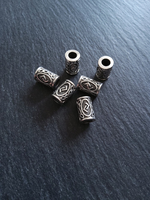 6 or 30 Jera ᛃ Rune Beads Elder Futhark Antique Silver Tone 13x8mm. Large 4.7mm Hole
