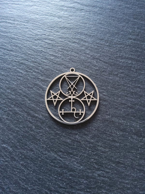 1 or 5 Stainless Steel Sigil of Lucifer & Lilith Pendants 38x35mm