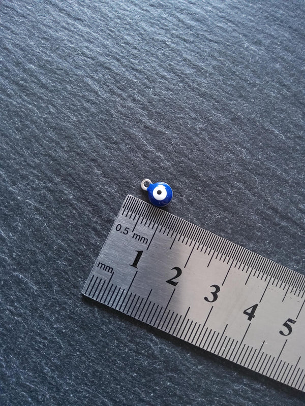 6 or 30 Evil Eye Charms Stainless Steel with Blue & White Enamel 8.5x6x4mm