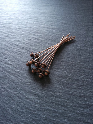 10 or 30 Antique Copper Tone 5.5mm Hat Headpins 55mm long, 0.7mm (21 gauge)