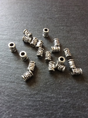 20 or 100 Antique Silver Tone Patterned 6mm Tube Column Beads 6x4.5mm