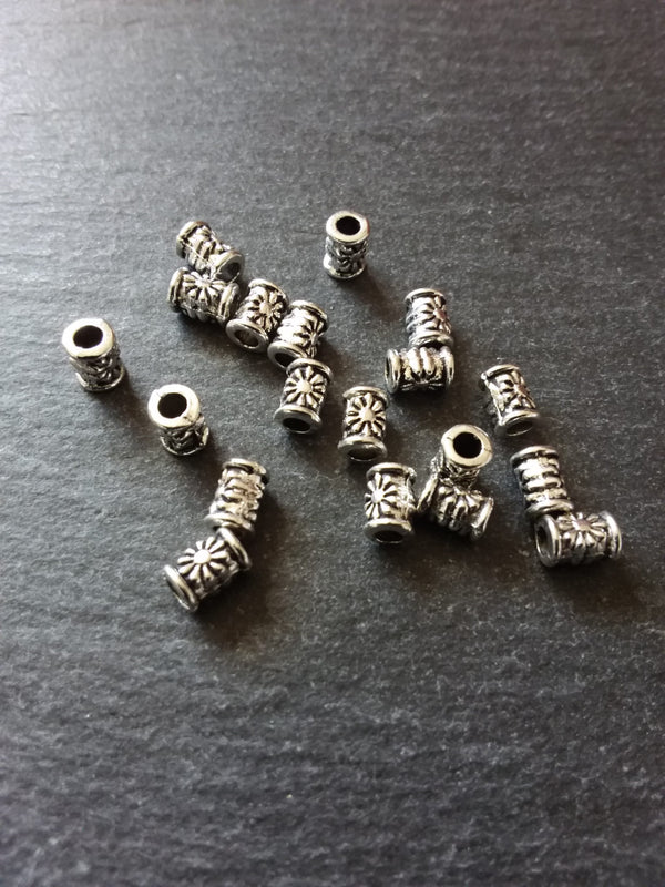 20 or 100 Antique Silver Tone Patterned 6mm Tube Column Beads 6x4.5mm
