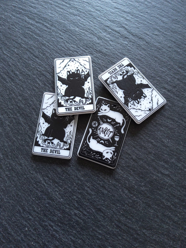2 or 10 The Devil Cat Tarot Card Charms White & Black Resin 38x23mm