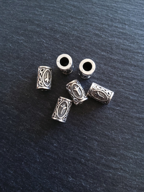 6 or 30 Algiz ᛉ Rune Beads Elder Futhark Antique Silver Tone 13x8mm. Large 4.7mm Hole