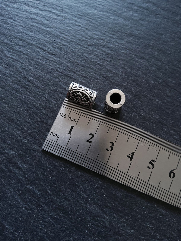 6 or 30 Jera ᛃ Rune Beads Elder Futhark Antique Silver Tone 13x8mm. Large 4.7mm Hole