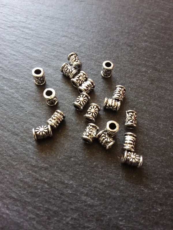 20 or 100 Antique Silver Tone Patterned 6mm Tube Column Beads 6x4.5mm