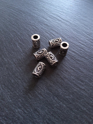 6 or 30 Kenaz < or Kaun Rune Beads Elder Futhark Antique Silver Tone 13x8mm. Large 4.7mm Hole