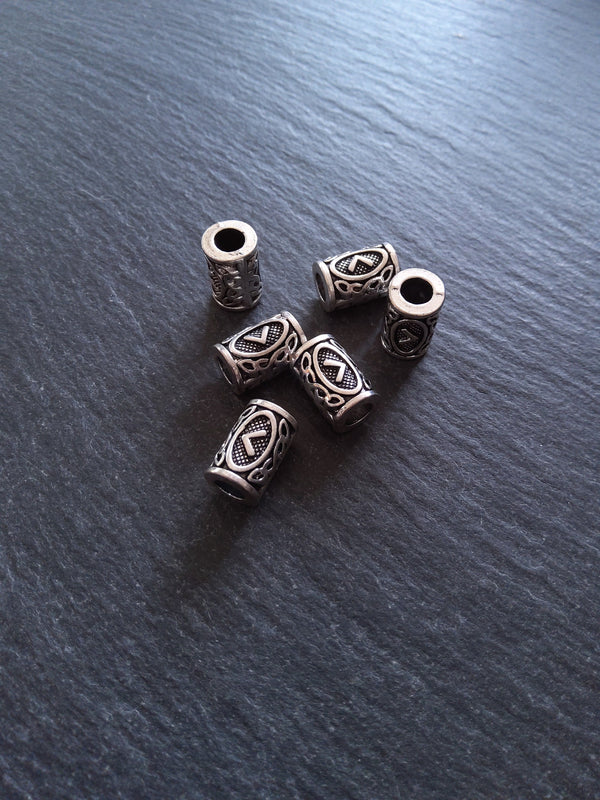 6 or 30 Kenaz < or Kaun Rune Beads Elder Futhark Antique Silver Tone 13x8mm. Large 4.7mm Hole