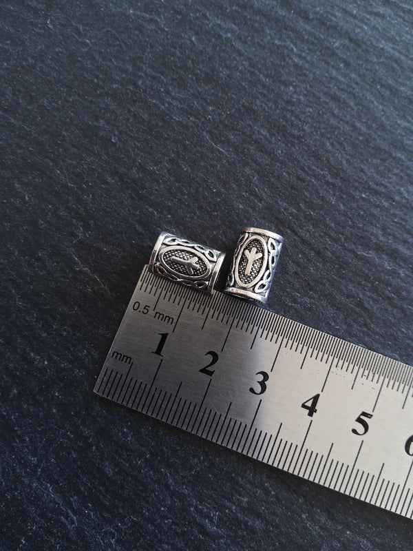 6 or 30 Algiz ᛉ Rune Beads Elder Futhark Antique Silver Tone 13x8mm. Large 4.7mm Hole