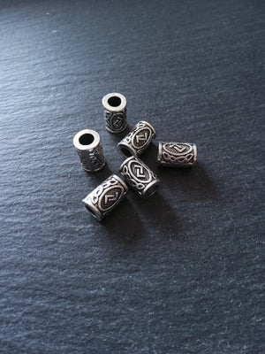 6 or 30 Jera ᛃ Rune Beads Elder Futhark Antique Silver Tone 13x8mm. Large 4.7mm Hole