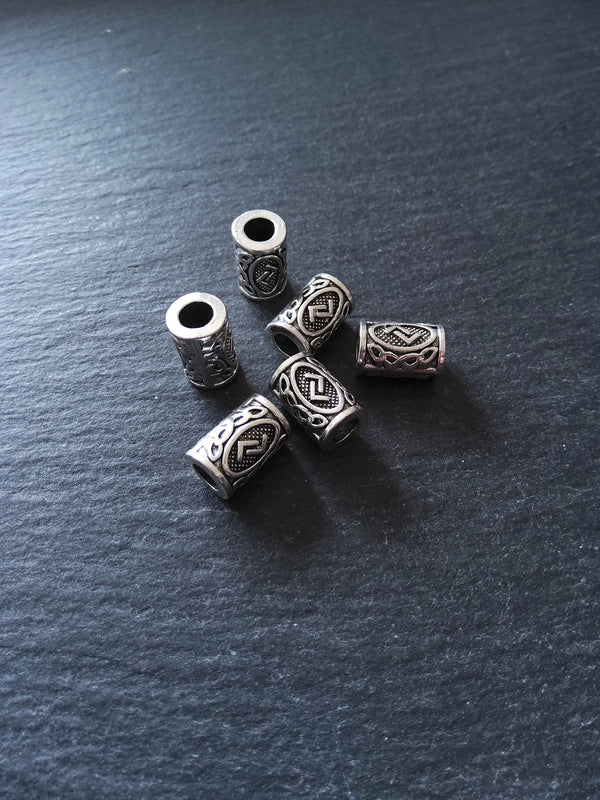 6 or 30 Jera ᛃ Rune Beads Elder Futhark Antique Silver Tone 13x8mm. Large 4.7mm Hole