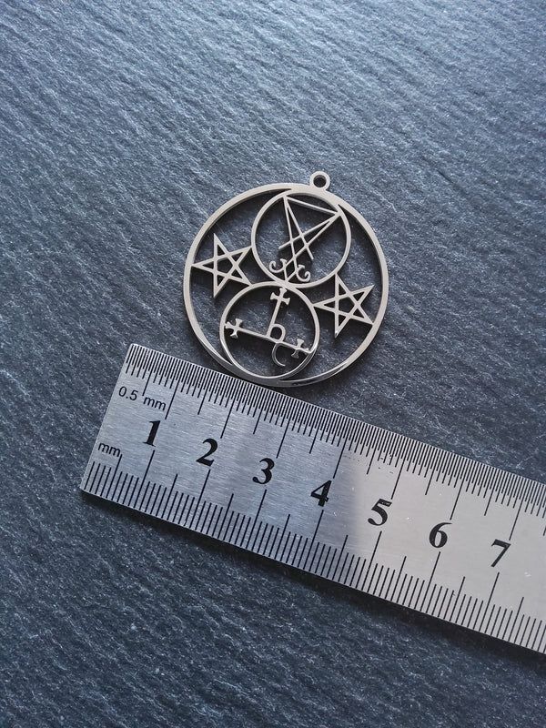 1 or 5 Stainless Steel Sigil of Lucifer & Lilith Pendants 38x35mm