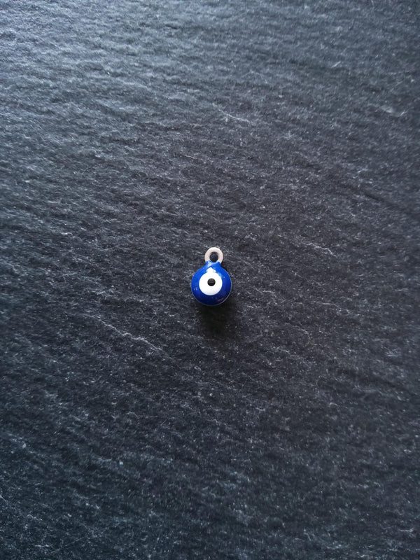 6 or 30 Evil Eye Charms Stainless Steel with Blue & White Enamel 8.5x6x4mm