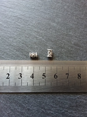 20 or 100 Antique Silver Tone Patterned 6mm Tube Column Beads 6x4.5mm