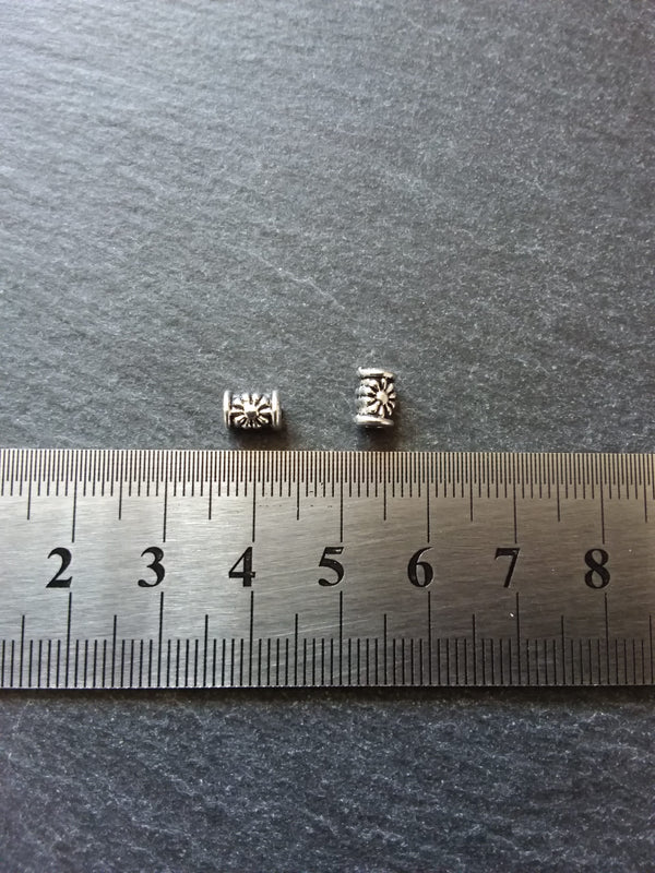 20 or 100 Antique Silver Tone Patterned 6mm Tube Column Beads 6x4.5mm