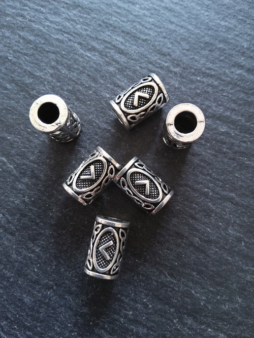 6 or 30 Kenaz < or Kaun Rune Beads Elder Futhark Antique Silver Tone 13x8mm. Large 4.7mm Hole