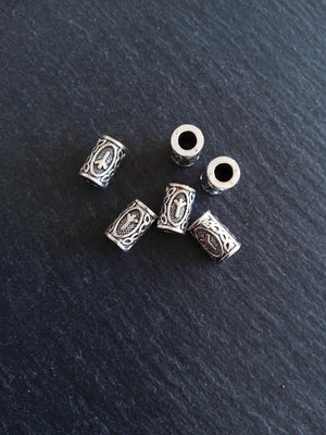 6 or 30 Algiz ᛉ Rune Beads Elder Futhark Antique Silver Tone 13x8mm. Large 4.7mm Hole