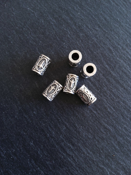 6 or 30 Algiz ᛉ Rune Beads Elder Futhark Antique Silver Tone 13x8mm. Large 4.7mm Hole