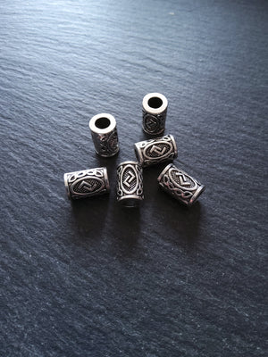 6 or 30 Jera ᛃ Rune Beads Elder Futhark Antique Silver Tone 13x8mm. Large 4.7mm Hole