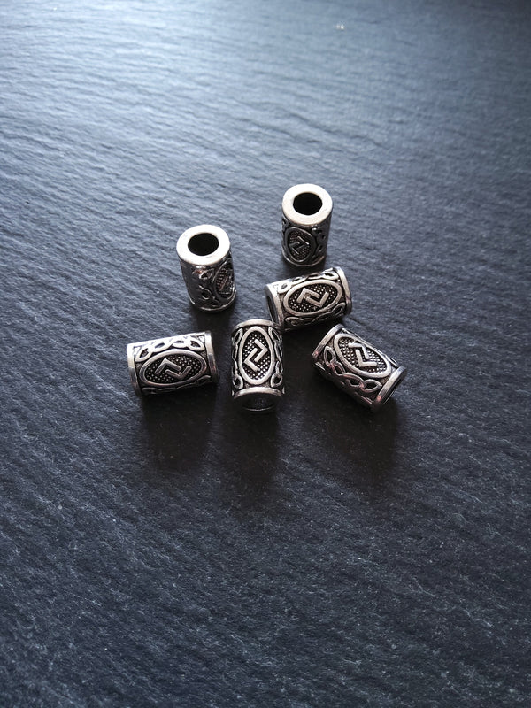 6 or 30 Jera ᛃ Rune Beads Elder Futhark Antique Silver Tone 13x8mm. Large 4.7mm Hole