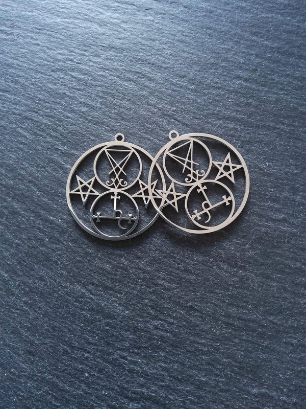 1 or 5 Stainless Steel Sigil of Lucifer & Lilith Pendants 38x35mm