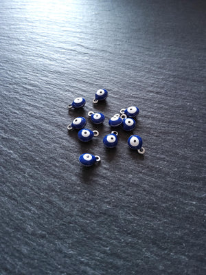 6 or 30 Evil Eye Charms Stainless Steel with Blue & White Enamel 8.5x6x4mm