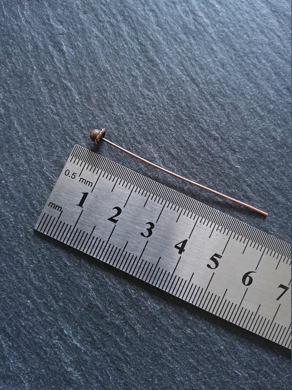 10 or 30 Antique Copper Tone 5.5mm Hat Headpins 55mm long, 0.7mm (21 gauge)