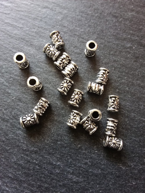 20 or 100 Antique Silver Tone Patterned 6mm Tube Column Beads 6x4.5mm