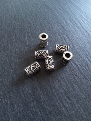 6 or 30 Kenaz < or Kaun Rune Beads Elder Futhark Antique Silver Tone 13x8mm. Large 4.7mm Hole