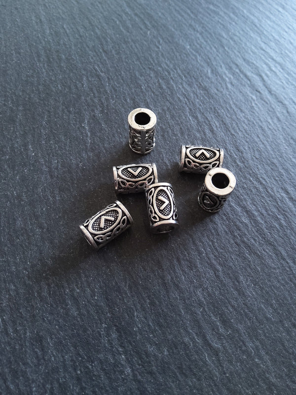 6 or 30 Kenaz < or Kaun Rune Beads Elder Futhark Antique Silver Tone 13x8mm. Large 4.7mm Hole