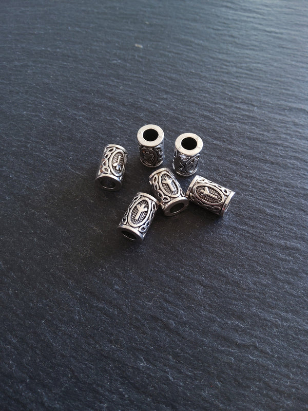 6 or 30 Algiz ᛉ Rune Beads Elder Futhark Antique Silver Tone 13x8mm. Large 4.7mm Hole