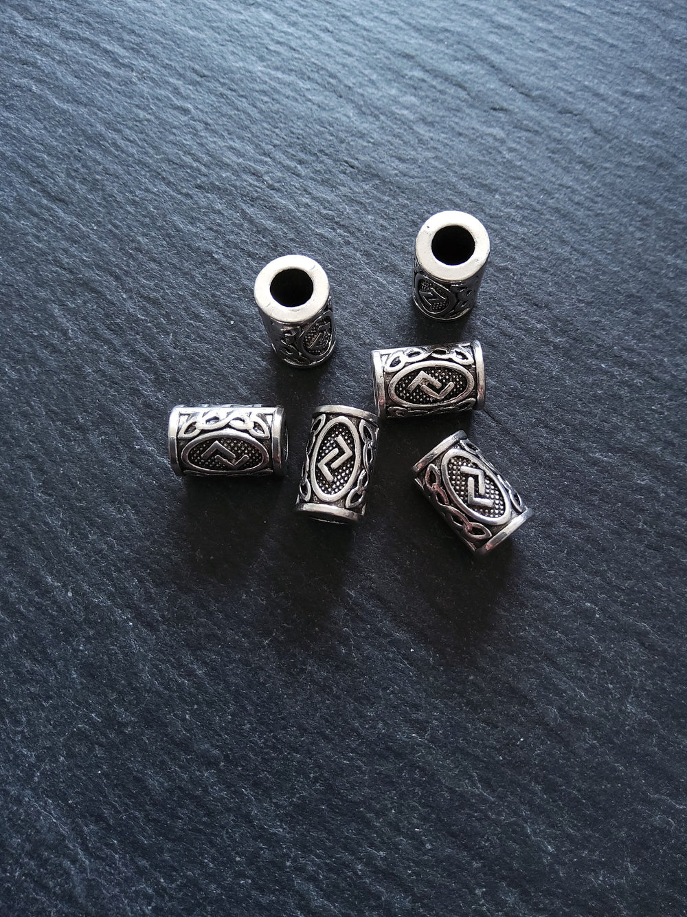 6 or 30 Jera ᛃ Rune Beads Elder Futhark Antique Silver Tone 13x8mm. Large 4.7mm Hole