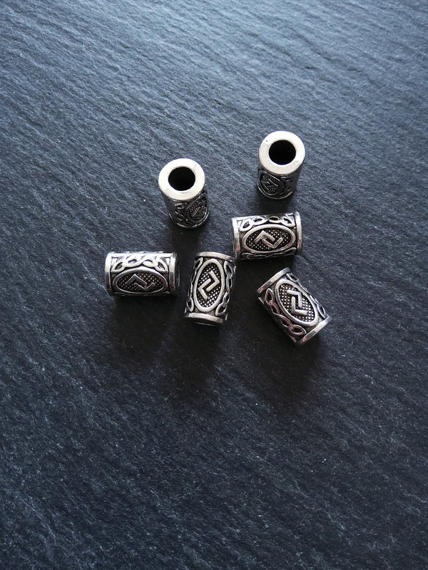 6 or 30 Jera ᛃ Rune Beads Elder Futhark Antique Silver Tone 13x8mm. Large 4.7mm Hole