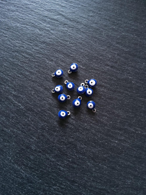 6 or 30 Evil Eye Charms Stainless Steel with Blue & White Enamel 8.5x6x4mm