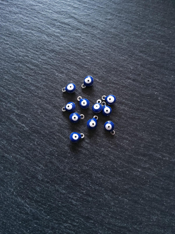 6 or 30 Evil Eye Charms Stainless Steel with Blue & White Enamel 8.5x6x4mm