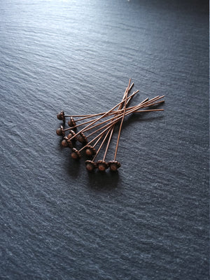 10 or 30 Antique Copper Tone 5.5mm Hat Headpins 55mm long, 0.7mm (21 gauge)