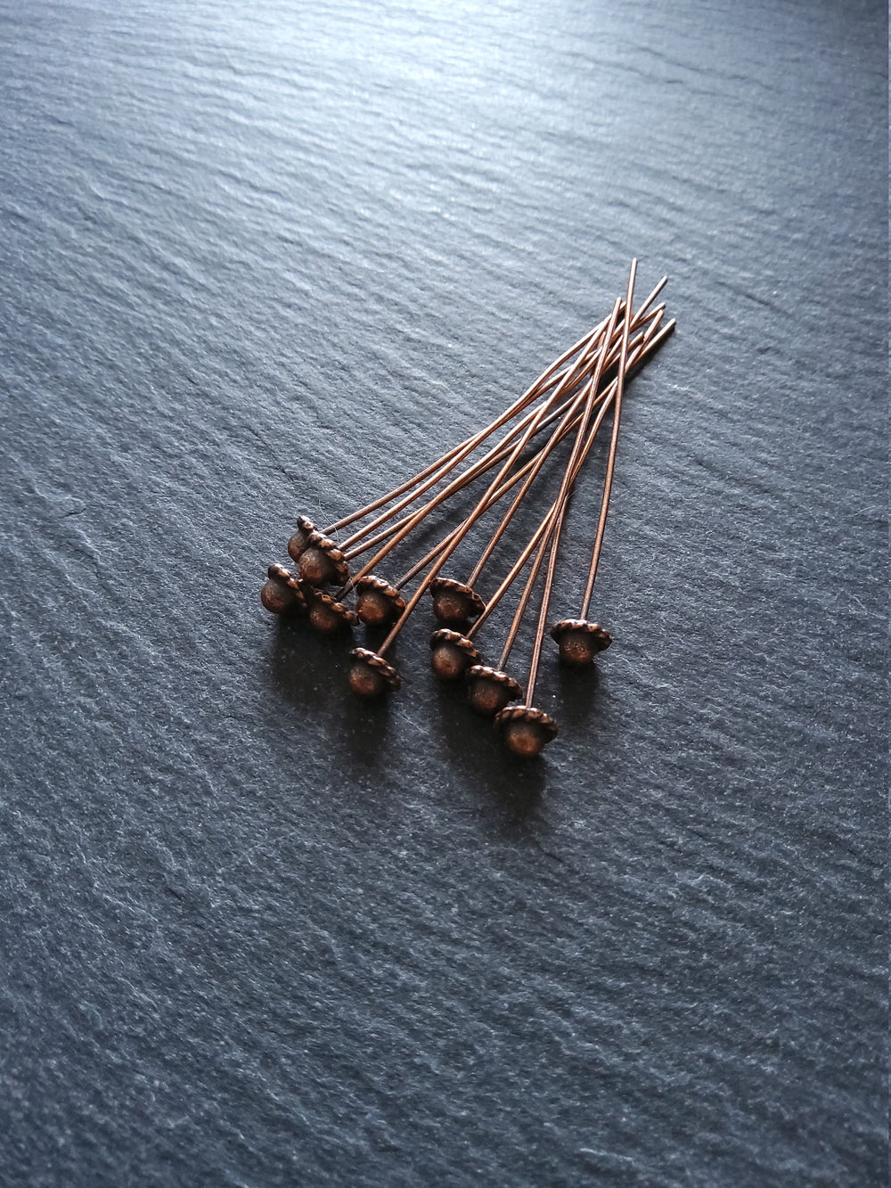 10 or 30 Antique Copper Tone 5.5mm Hat Headpins 55mm long, 0.7mm (21 gauge)