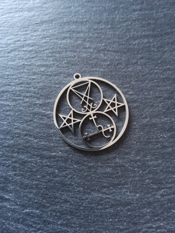 1 or 5 Stainless Steel Sigil of Lucifer & Lilith Pendants 38x35mm