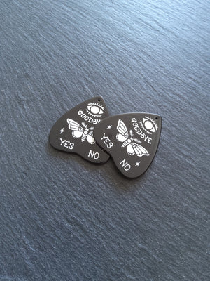 2 or 10 Large Black Acrylic Ouija Planchette Charms with Moth in White 42x40mm