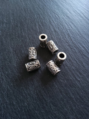 6 or 30 Eoh ᛇ or Eiwaz Rune Beads Elder Futhark Antique Silver Tone 13x8mm. Large 4.7mm Hole