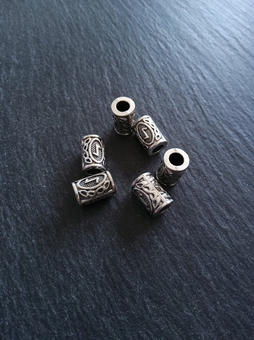 6 or 30 Eoh ᛇ or Eiwaz Rune Beads Elder Futhark Antique Silver Tone 13x8mm. Large 4.7mm Hole