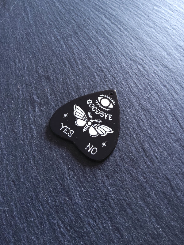 2 or 10 Large Black Acrylic Ouija Planchette Charms with Moth in White 42x40mm