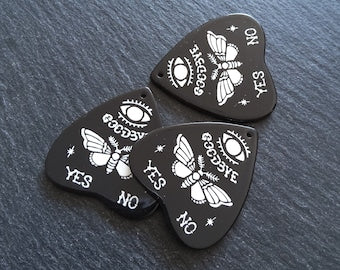 2 or 10 Large Black Acrylic Ouija Planchette Charms with Moth in White 42x40mm