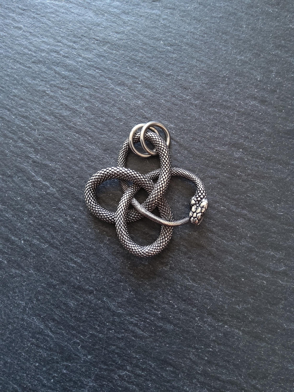 Snake Infinity Knot Pendant Antique Silver Stainless Steel 37x36.5x4.5mm
