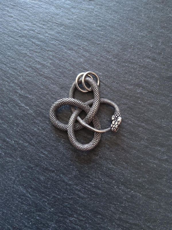 Snake Infinity Knot Pendant Antique Silver Stainless Steel 37x36.5x4.5mm