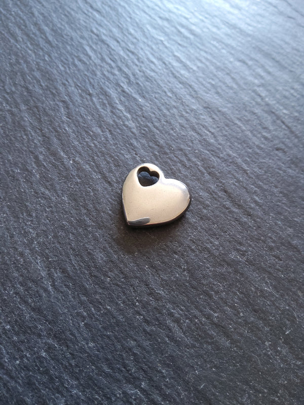 1 or 5 Solid Stainless Steel Heart Charms 14.5x15.5x3.5mm