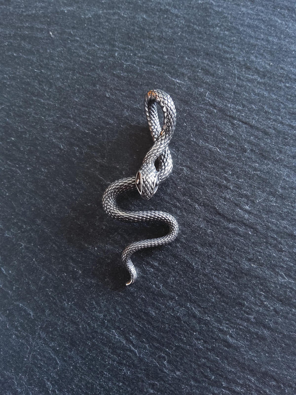 Snake Pendant Antique Silver Surgical Steel 22x53x10.5mm