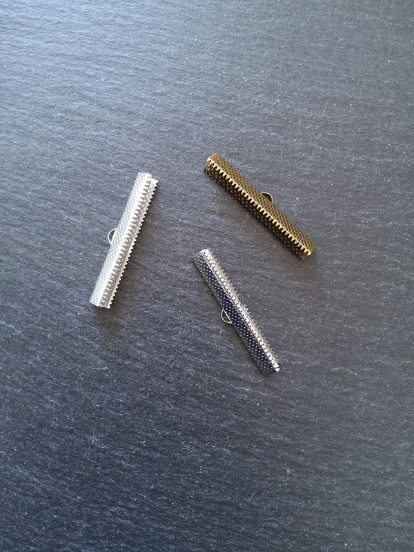 40mm (1 9/16") Wide Ribbon Crimp Ends 40x8mm Findings Crimps in Antique Silver, Bright Silver Plated or Antique Bronze